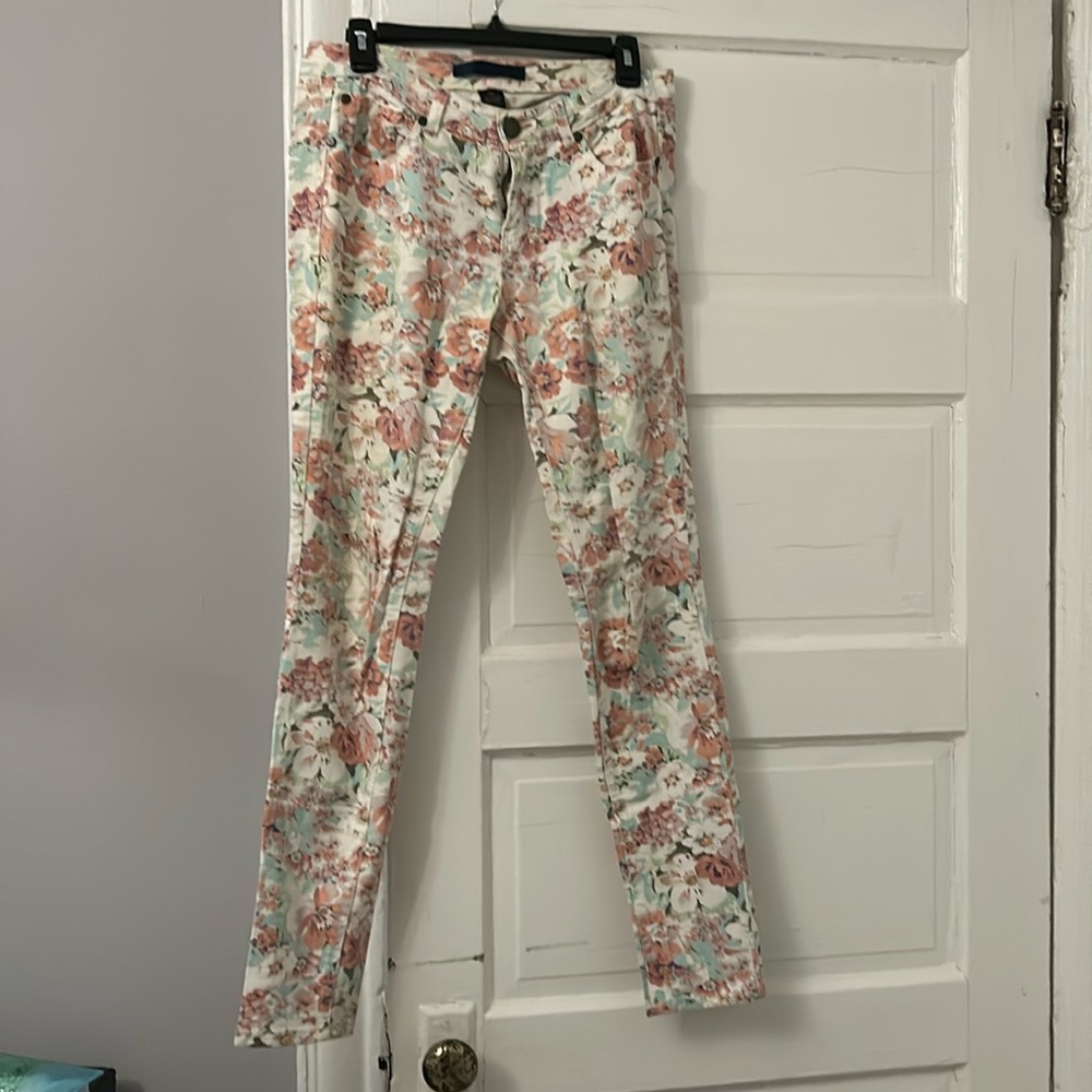 Floral print denim skinny jeans